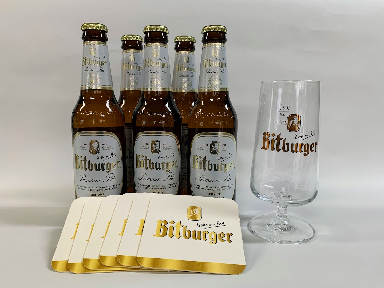 ドイツビール　ビット　ブルガーピルス　330ml　５本と専用グラス＆コースターセット